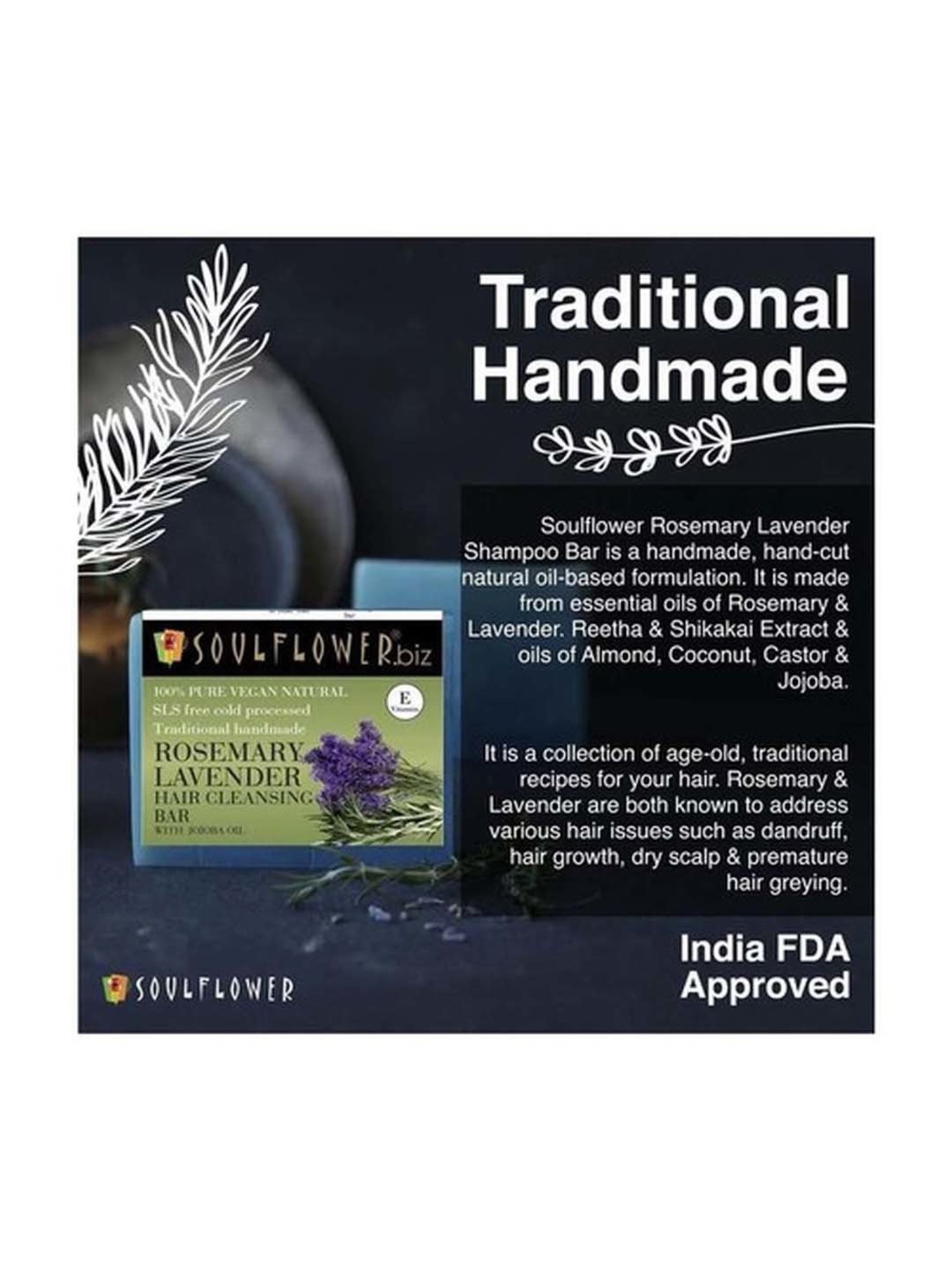 Soulflower Rosemary Lavender Hair Cleansing Bar Soap - 150 gm