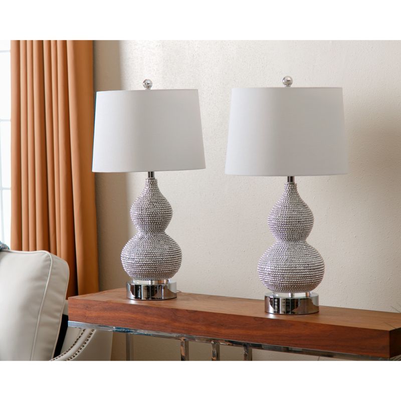 (Set of 2) Vida Beaded Table Lamp Silver  - Abbyson Living