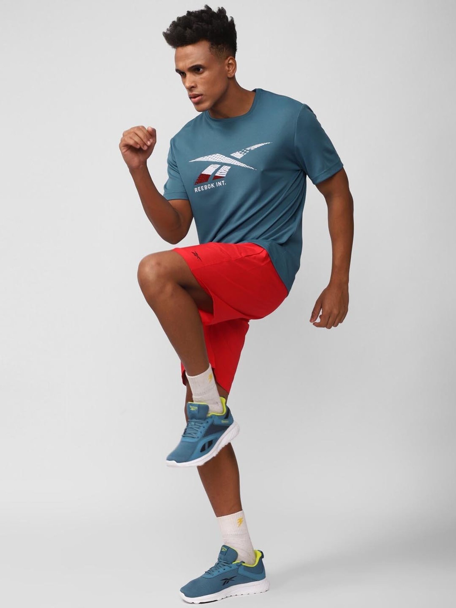 Reebok Blue Slim Fit Printed T-Shirt