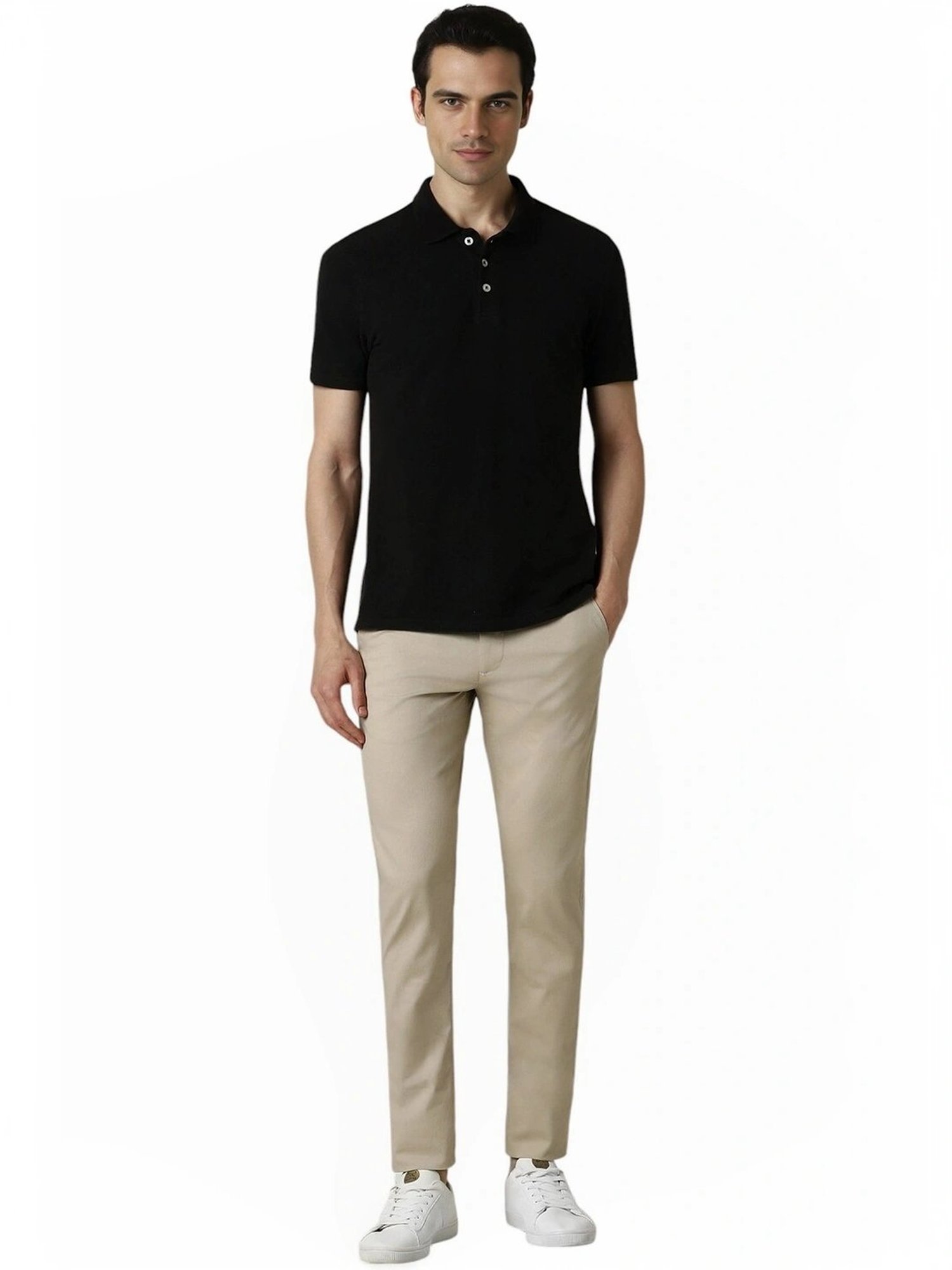 Slowave Beige Regular Fit Flat Front Trousers