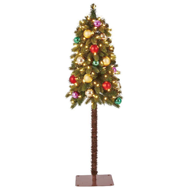 Home Heritage True Bark 4 Foot Slim Artificial Christmas Tree with White Lights