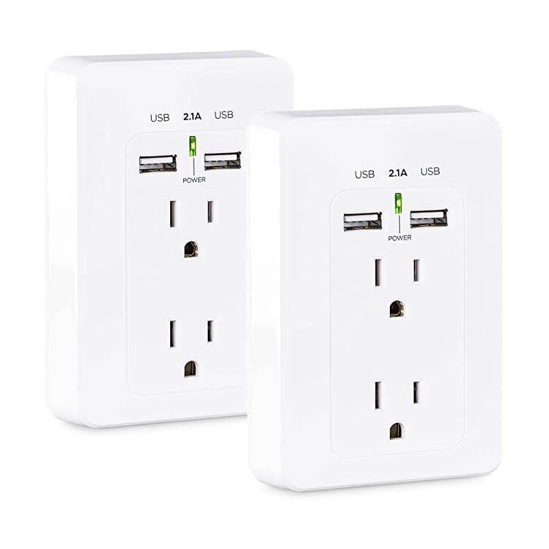 MP18HO007 Power Wall Tap 2 Outlets 2 USB Charge Ports 2Pack