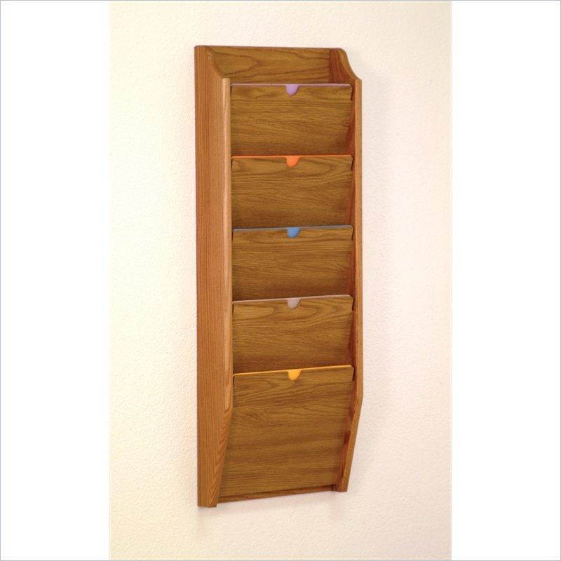 Wooden Mallet 5 Pocket HIPAA Compliant Privacy Letter Size Chart Holder Rack Medium Oak