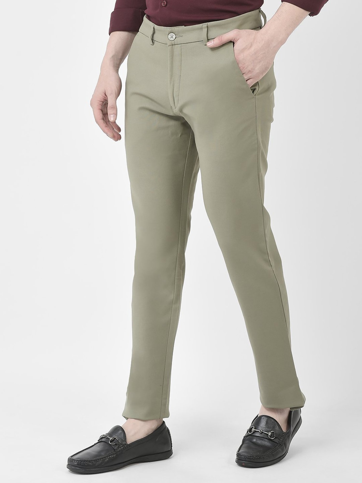 Crimsoune Club Green Slim Fit Flat Front Trousers