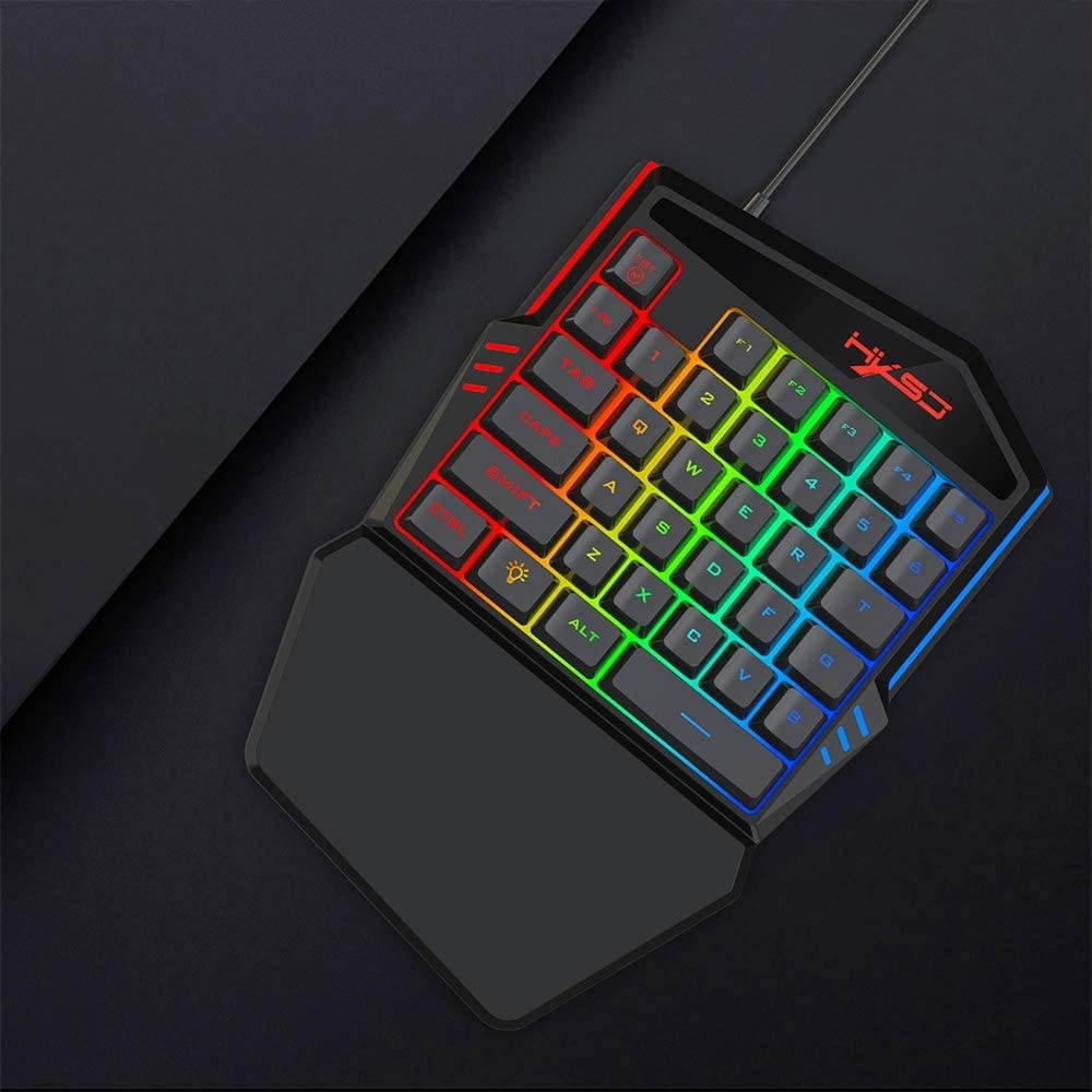 Docooler HXSJ One-Handed Membrane Keyboard 35 Keys with Backlight Single Hand Gaming Keyboard Ergonomic Design and Anti-Ghost Button