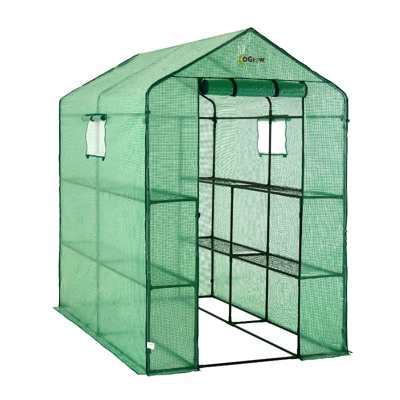 Large Heavy Duty Walk - In 2 Tier 8 Shelf Portable Lawn And Garden Greenhouse - Green - Ogrow