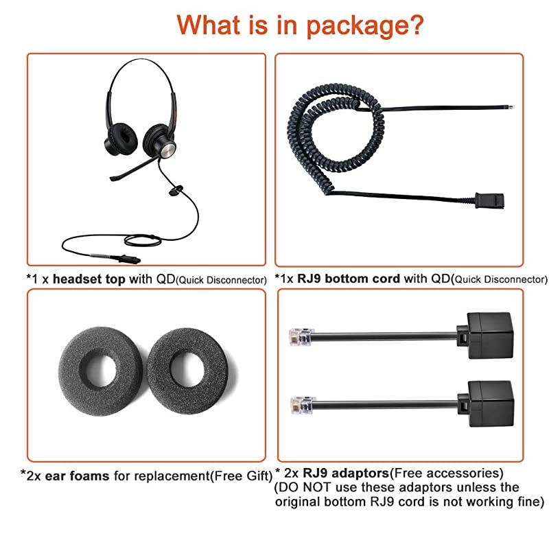 Wired Call Center Headset with Noise Cancelling Microphone & U10P Bottom Cable, Office Telephone Headset Works with Mtel Nortel Avaya Digital Polycom VVX Shoretel Aastra Digium +Plantronics