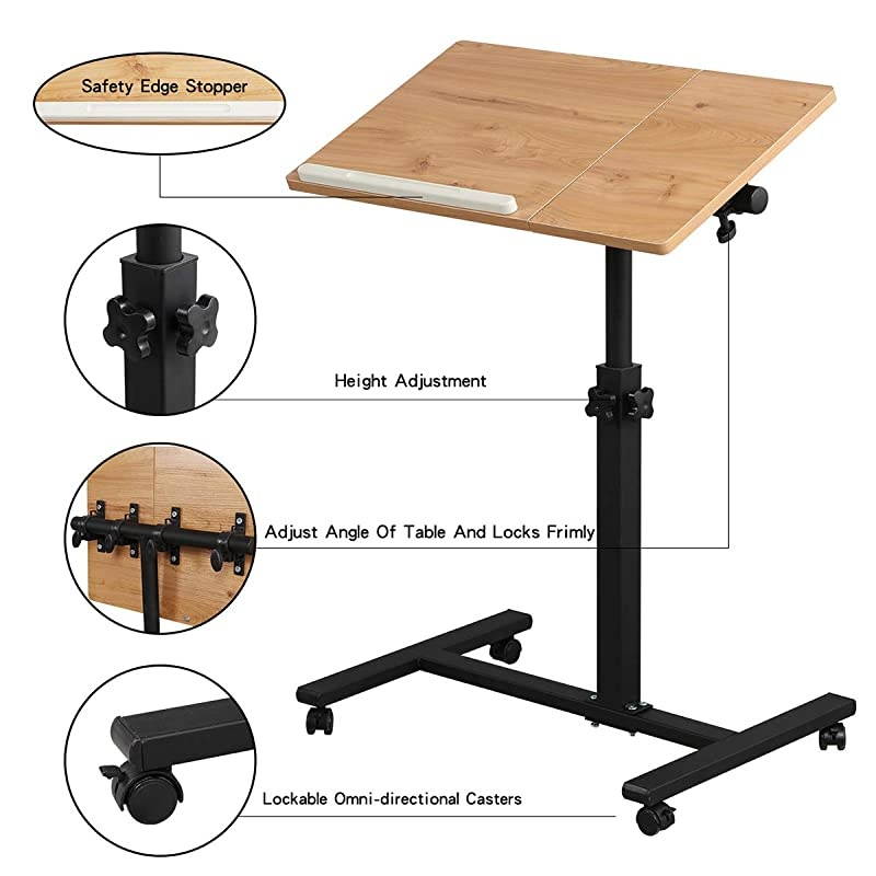 Laptop Table Lap Desk for Laptop Cart Tilting Overbed Bedside Table Overbed Desk Overbed Table with Wheels Adjustable Laptop Stand Sofa Side Table