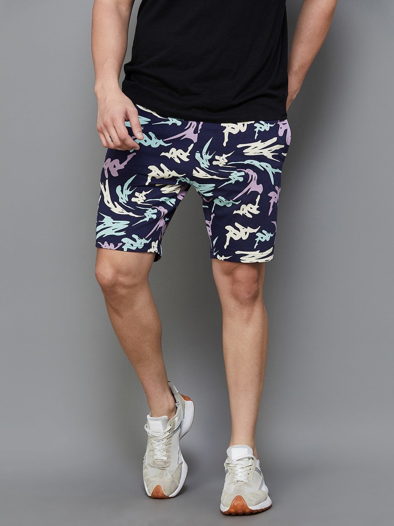 KAPPA Navy Cotton Regular Fit Printed Shorts