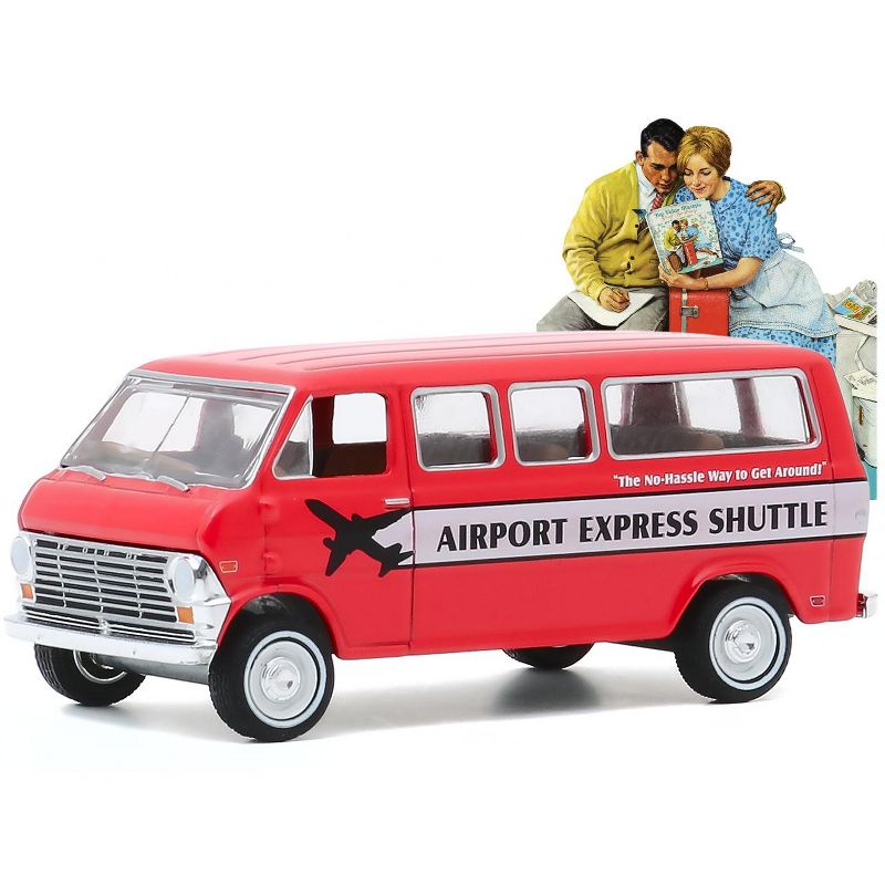 1968 Ford Club Wagon "Airport Express Shuttle" Red with White Stripe "Norman Rockwell" 1/64 Diecast Model Car by Greenlight