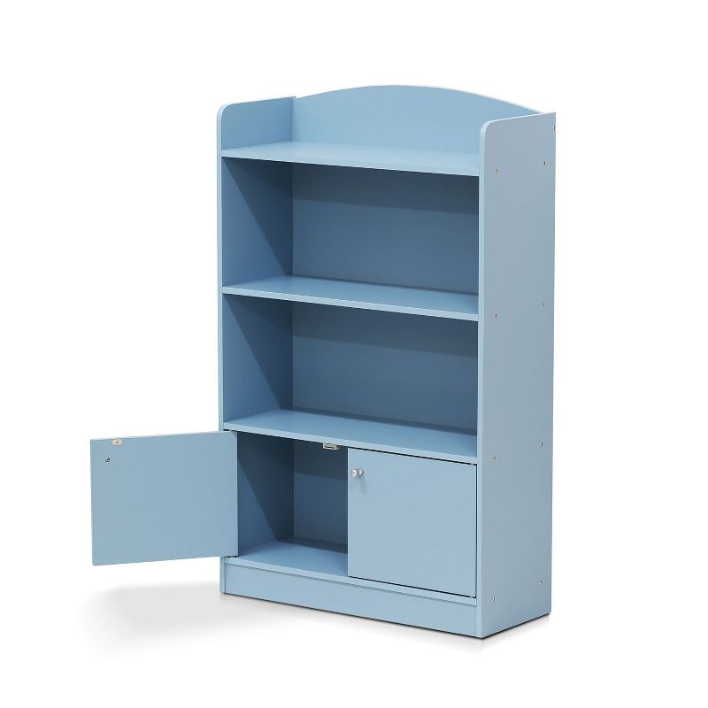 Furinno KidKanac Bookshelf Bookcase with 3 Shelves and Storage Cabinet for Bedroom, Living Room or Playroom Organization, Light Blue