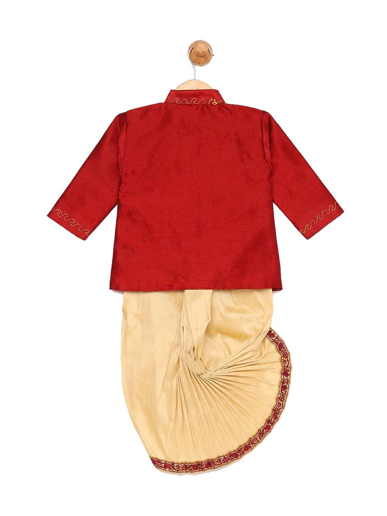 VASTRAMAY Kids Maroon Embroidered Kurta Set