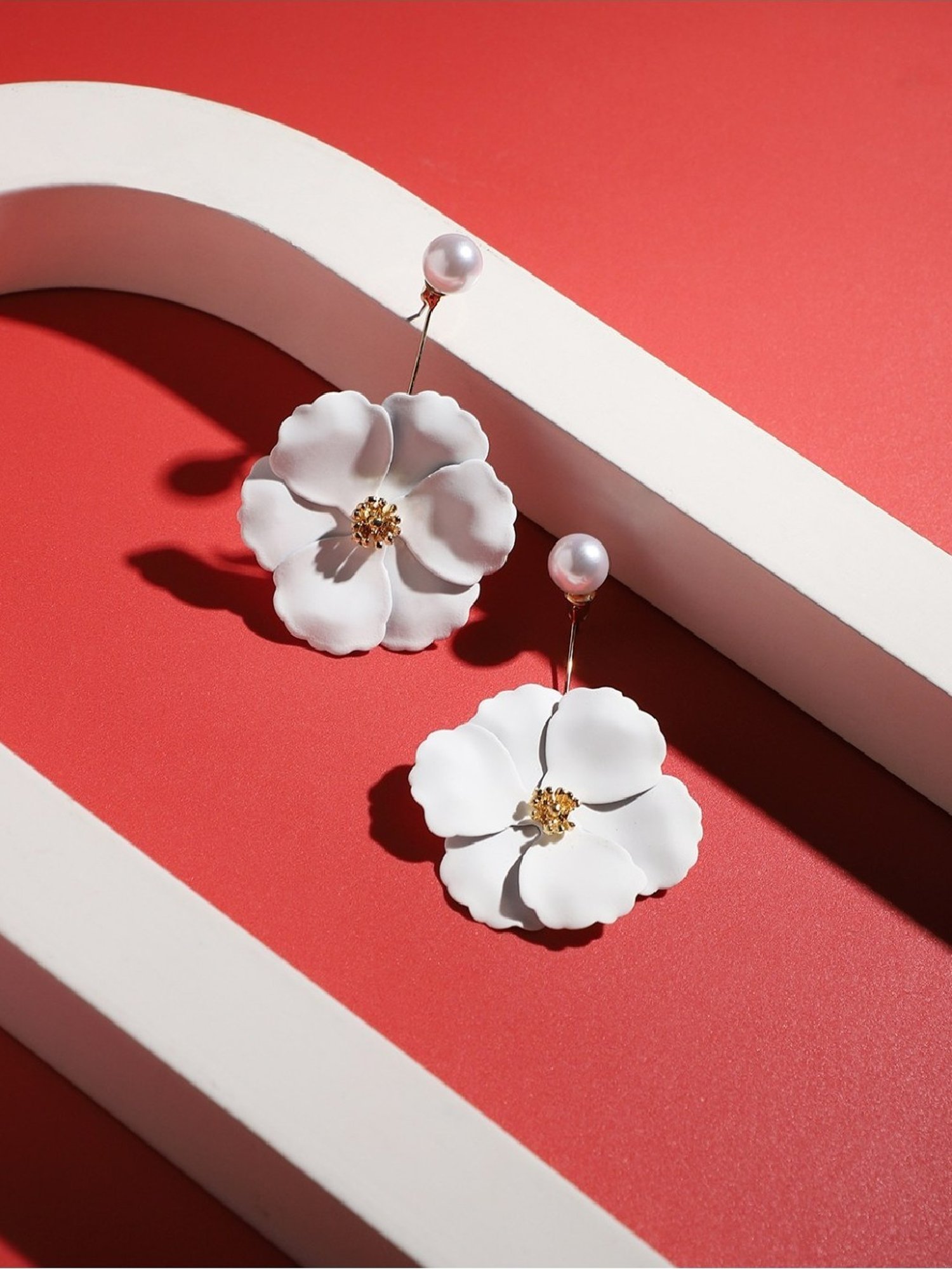 Sohi Women's Floral Hues Stud Earrings  Chalk White