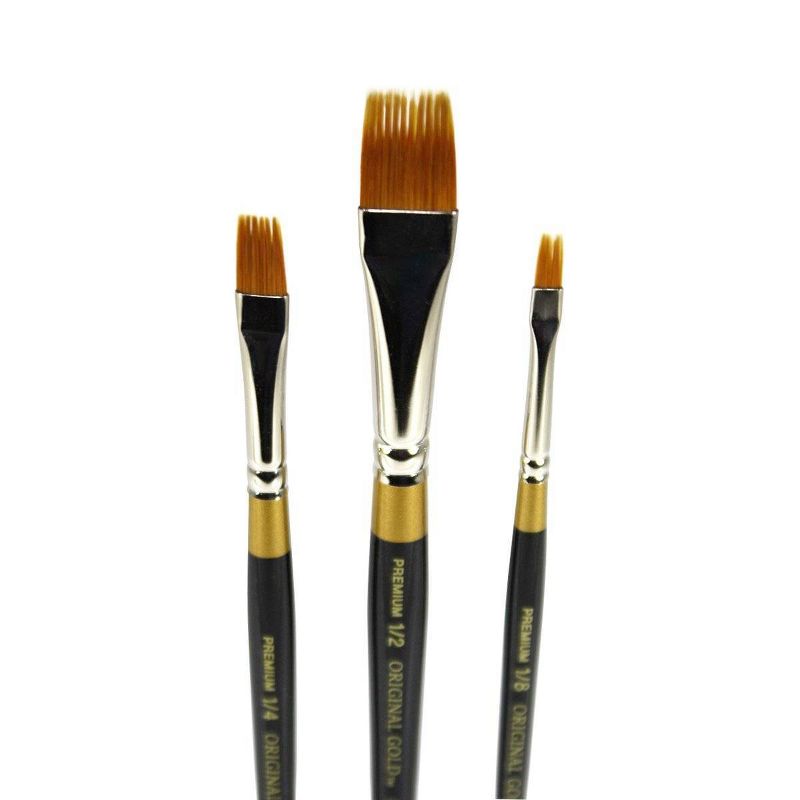 Kingart 3ct Original Flat Rake Brush Set - Gold