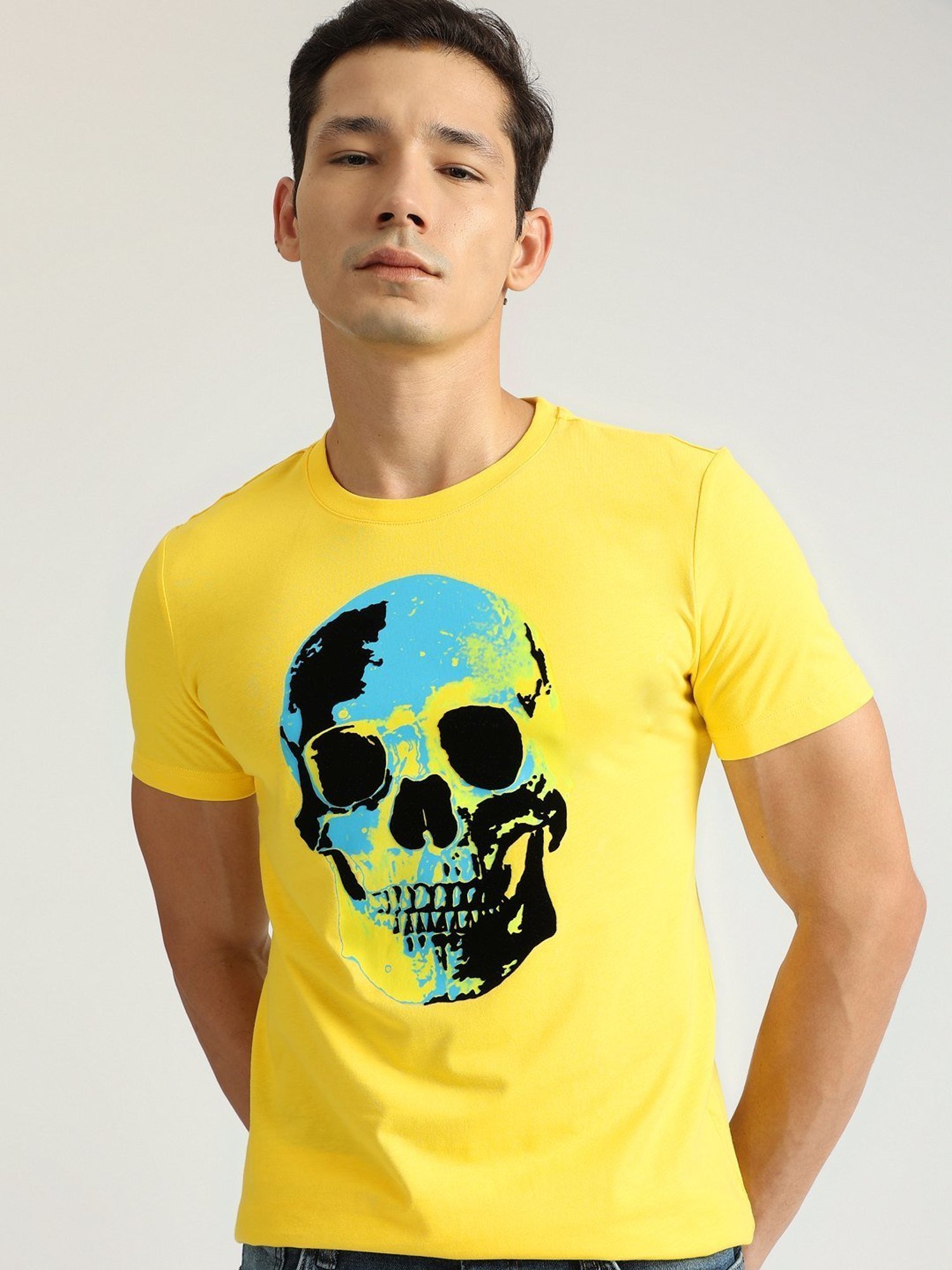 Antony Morato Yellow Pure Cotton Slim Fit Printed T-Shirt