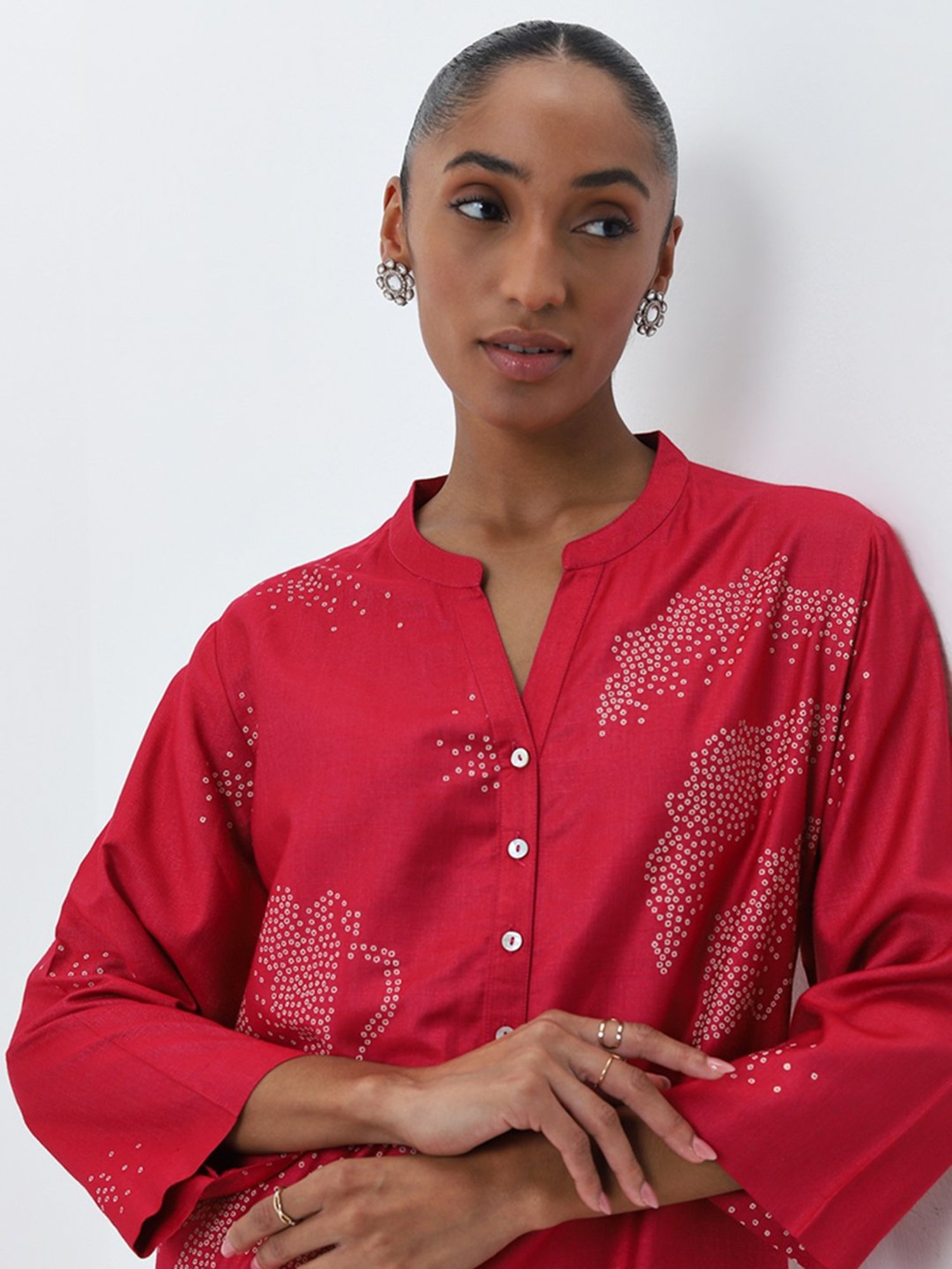 Zuba by Westside Magenta Bandhani Printed A-Line Kurta