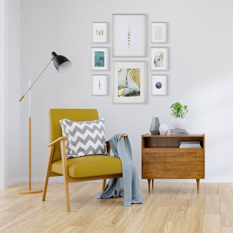 8pc Gallery Wall Frame Set with Decorative Art Prints and Hanging Template Silver - Gallery Solutions