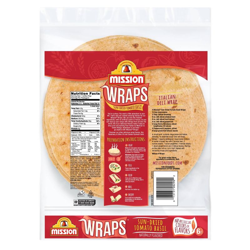 Mission Sun-Dried Tomato Basil Wraps - 15oz/6ct
