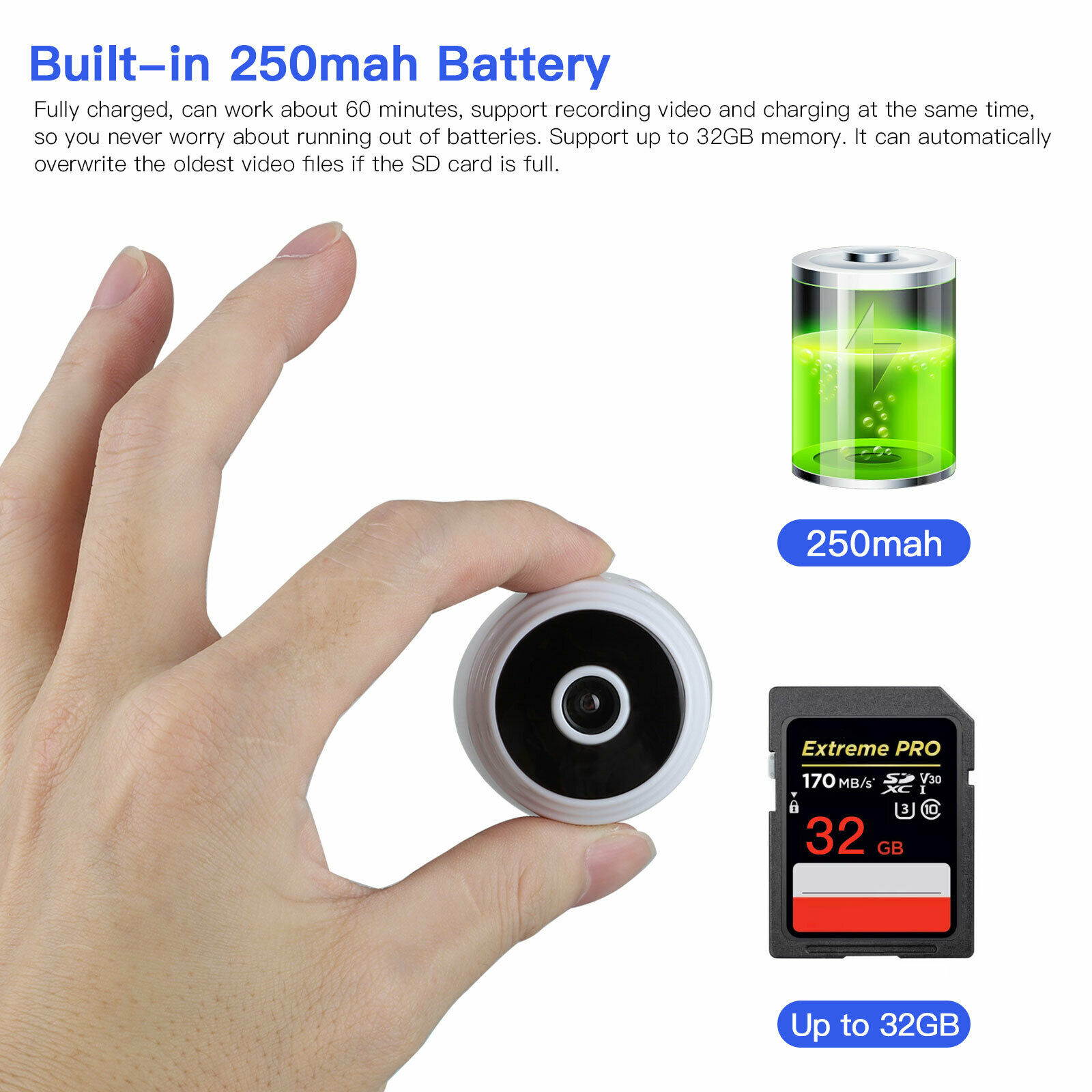 Mini Spy Hidden Camera, TOLEAP 1080P Full HD Wireless WiFi Security Video Camera with Night Vision and Motion Detection, Portable Tiny Nanny Cam with Monitor Phone App for Car Indoor Outdoor Home