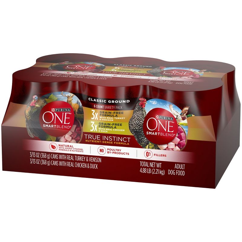Purina ONE SmartBlend True Instinct Grain Free Classic Ground with Real Turkey & Chicken Wet Dog Food - 13oz/6ct Variety Pack