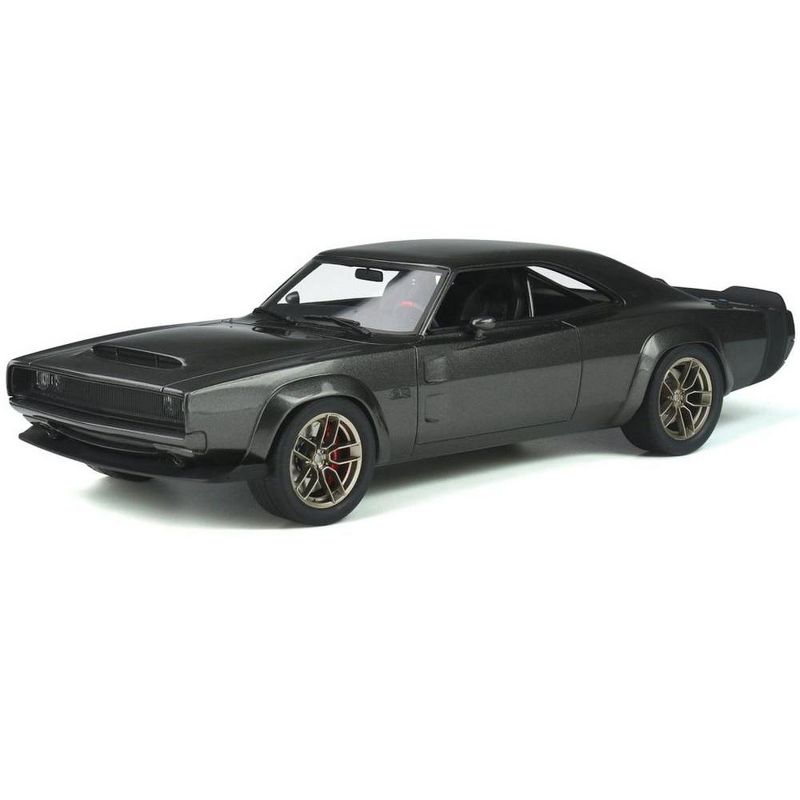 1968 Dodge Super Charger Hellephant Dark Gray Metallic with Black Tail Stripes 1/18 Model Car by GT Spirit