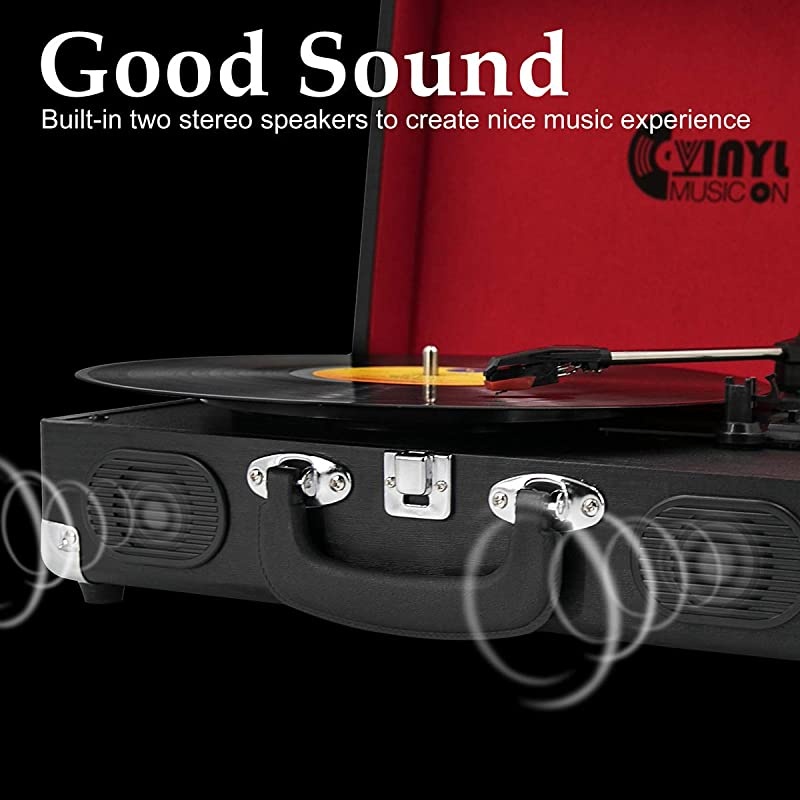 Retro Style Record Player with Builtin Speakers Classic Wooden Suitcase Turntable for 334578 RPM Vinyl RecordsBlack Wood