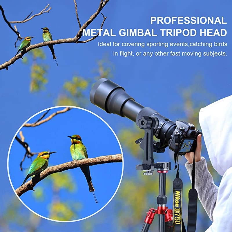 Professional Metal Gimbal Tripod Head 360&deg; Panoramic Head with 100mm Movable Horizontal Axis ArcaSwiss Standard QR Plate and Bubble Level for Digital SLR Cameras up to 33lbs15kg