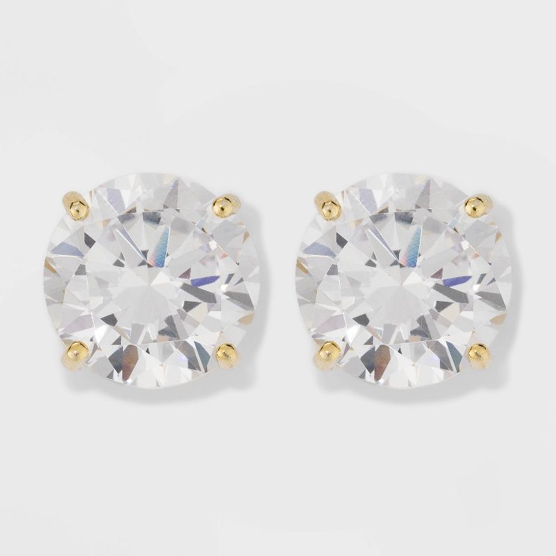 Gold Over Sterling Silver Round Cubic Zirconia Stud Fine Jewelry Earrings - A New Day™ Gold/Clear