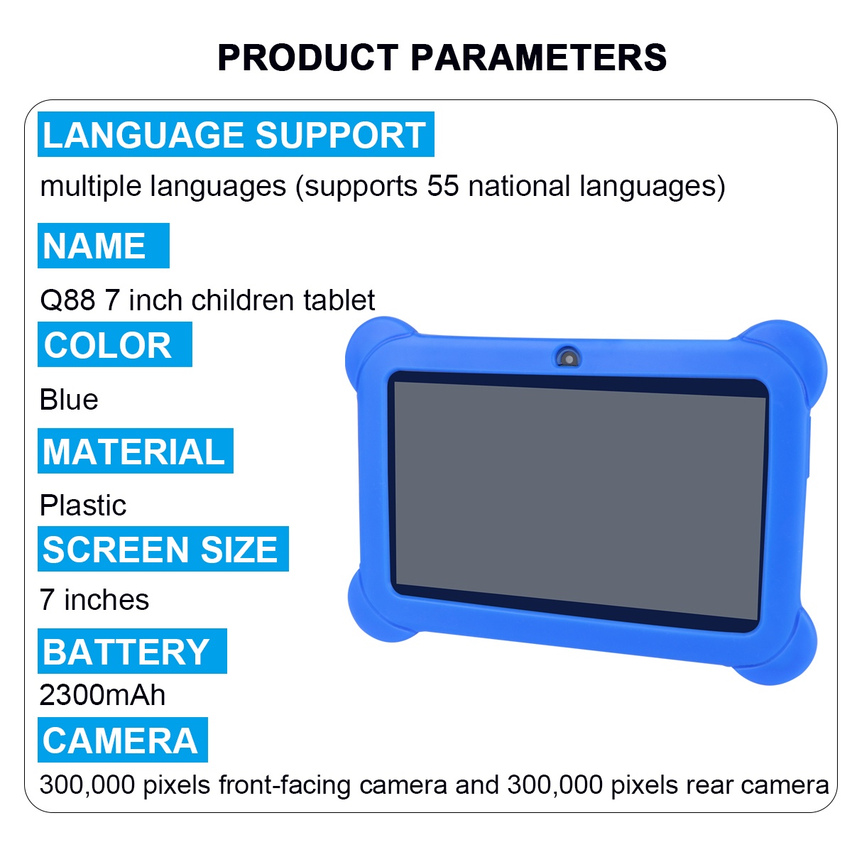 Kids Safe 7" Quad-Core Tablet 512M+8GB WIFI  MID Dual Cameras Kid-Proof Case with US Plug