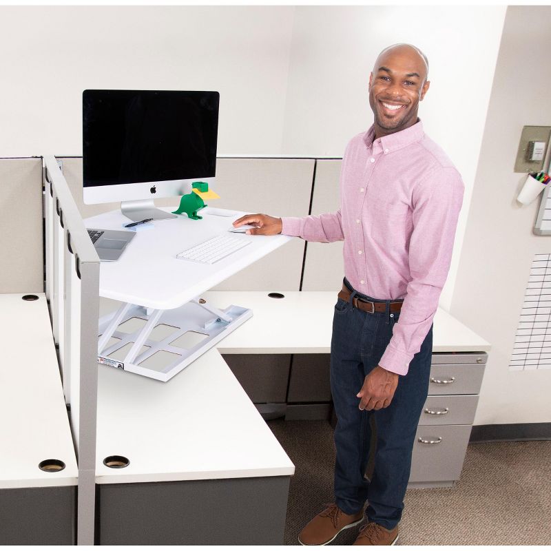X-Elite Premier Corner Standing Desk Converter with Pneumatic Height Adjustment - White - Stand Steady
