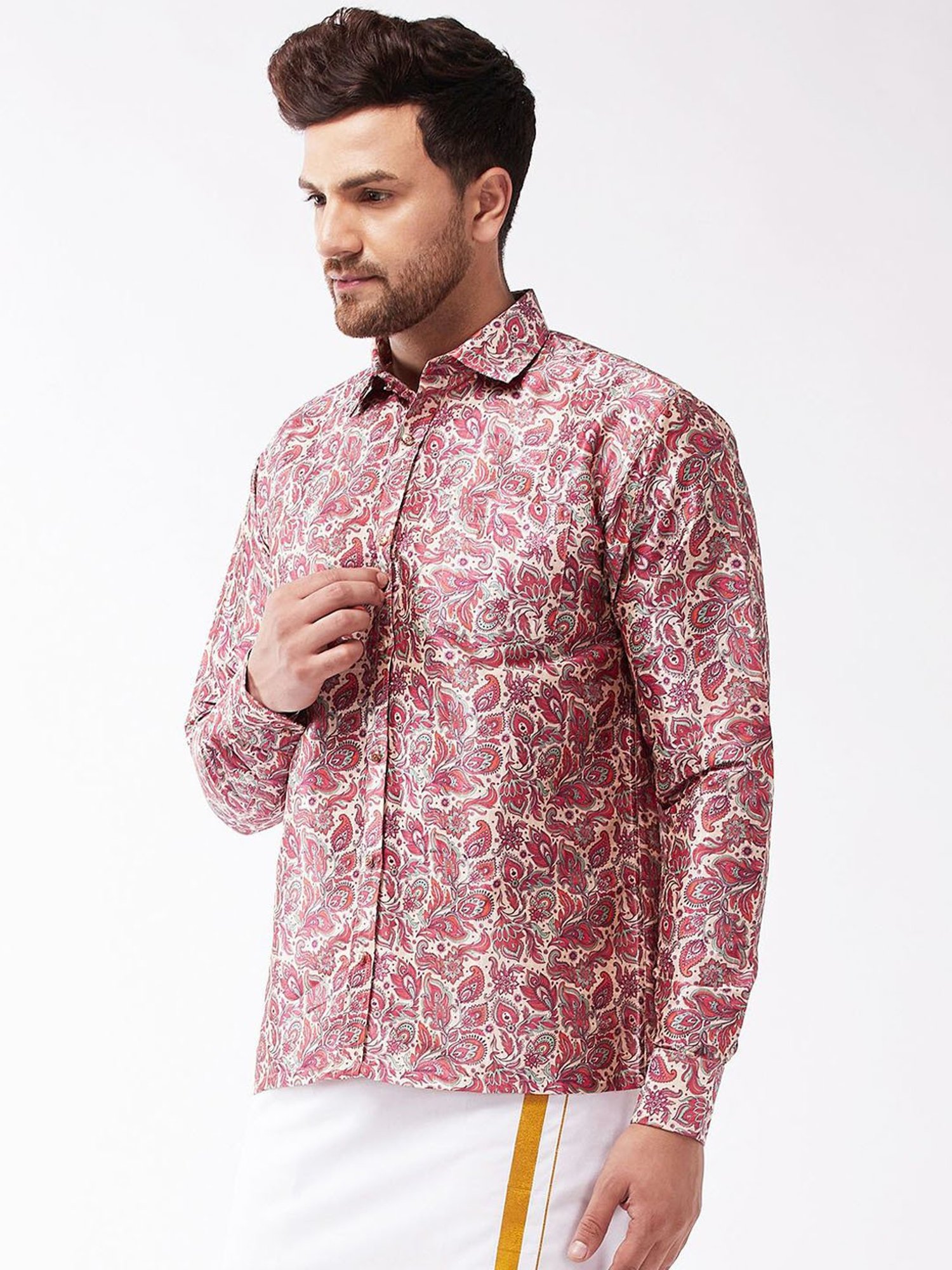 Vastramay Pink Straight Fit Printed Shirts