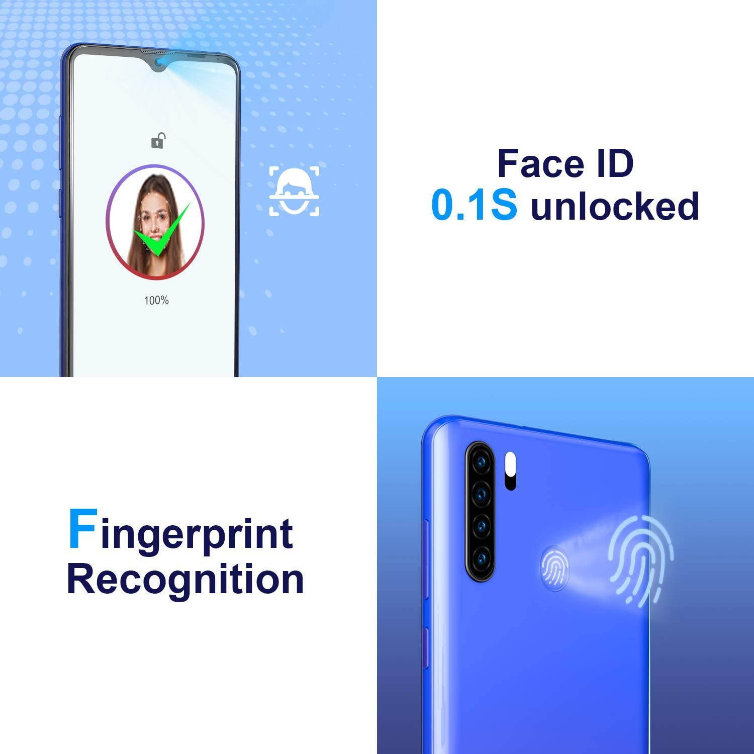 Unlocked Cell Phones, Blackview A80 Pro 4GB+64GB Unlocked Smartphone, 6.49 inches Mobile Phone, Android 9.0, 13MP+8MP, 4680mAh 4G Dual SIM Unlocked Phones, Fingerprint/Face ID for AT&T Cricket Phones