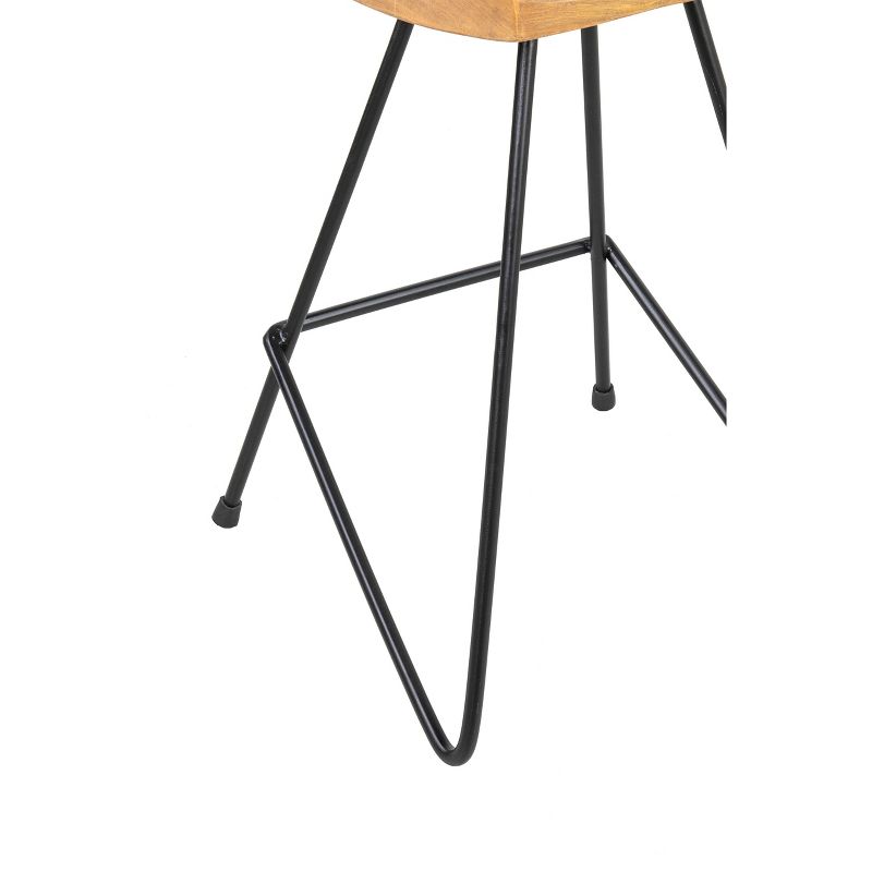 Wooden Barstool with Padded Seat and Open Backrest Blue/Brown - Benzara