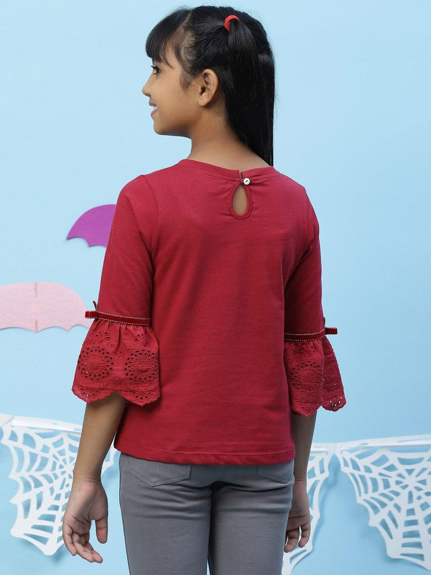 BIBA Girls Cherry Red Cotton Top