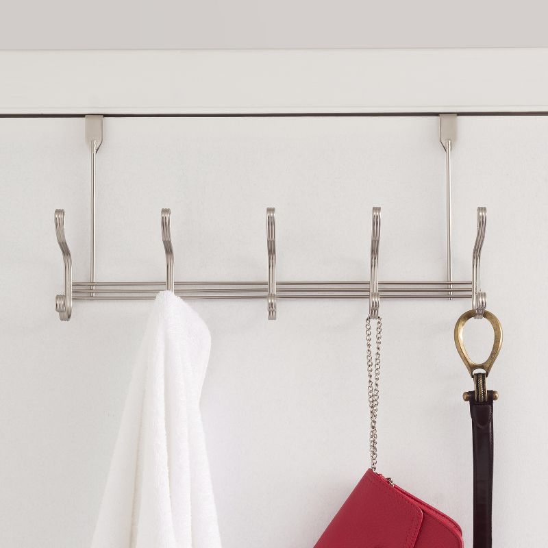 Home Basics Over the Door 5 Hook Hanging Rack, Satin Nickel