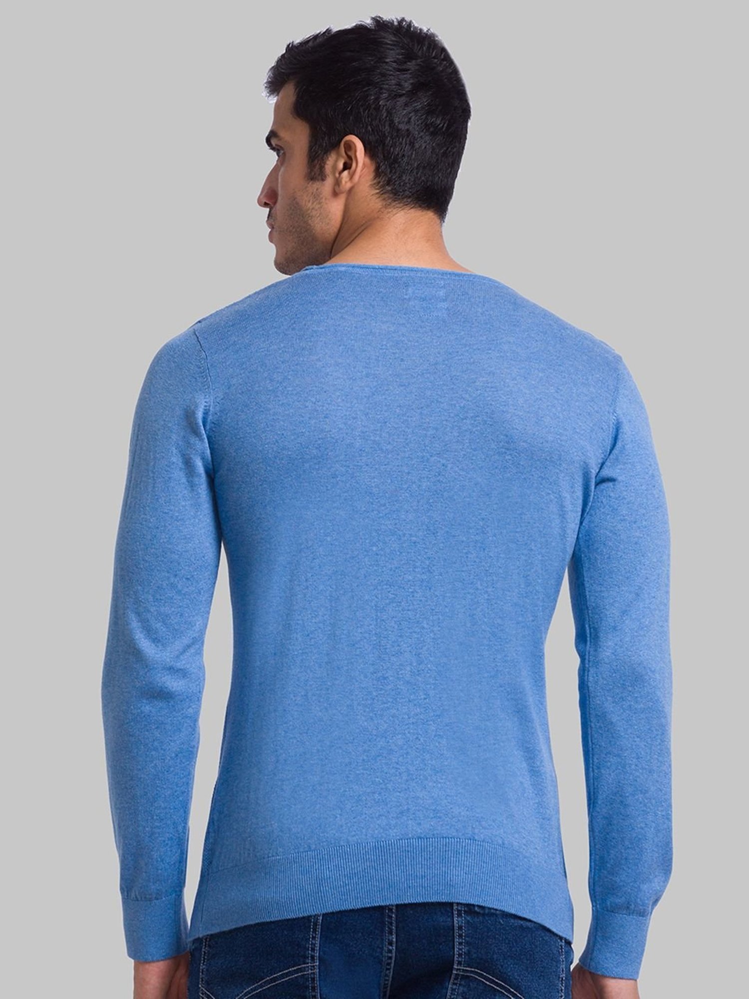 Parx Blue Cotton Regular Fit Sweater