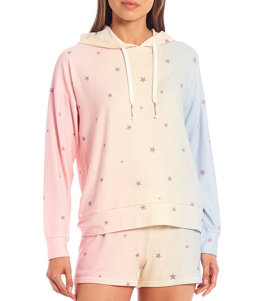 Pj Salvage Star Print Knit Hoodie Coordinating Sleep Top