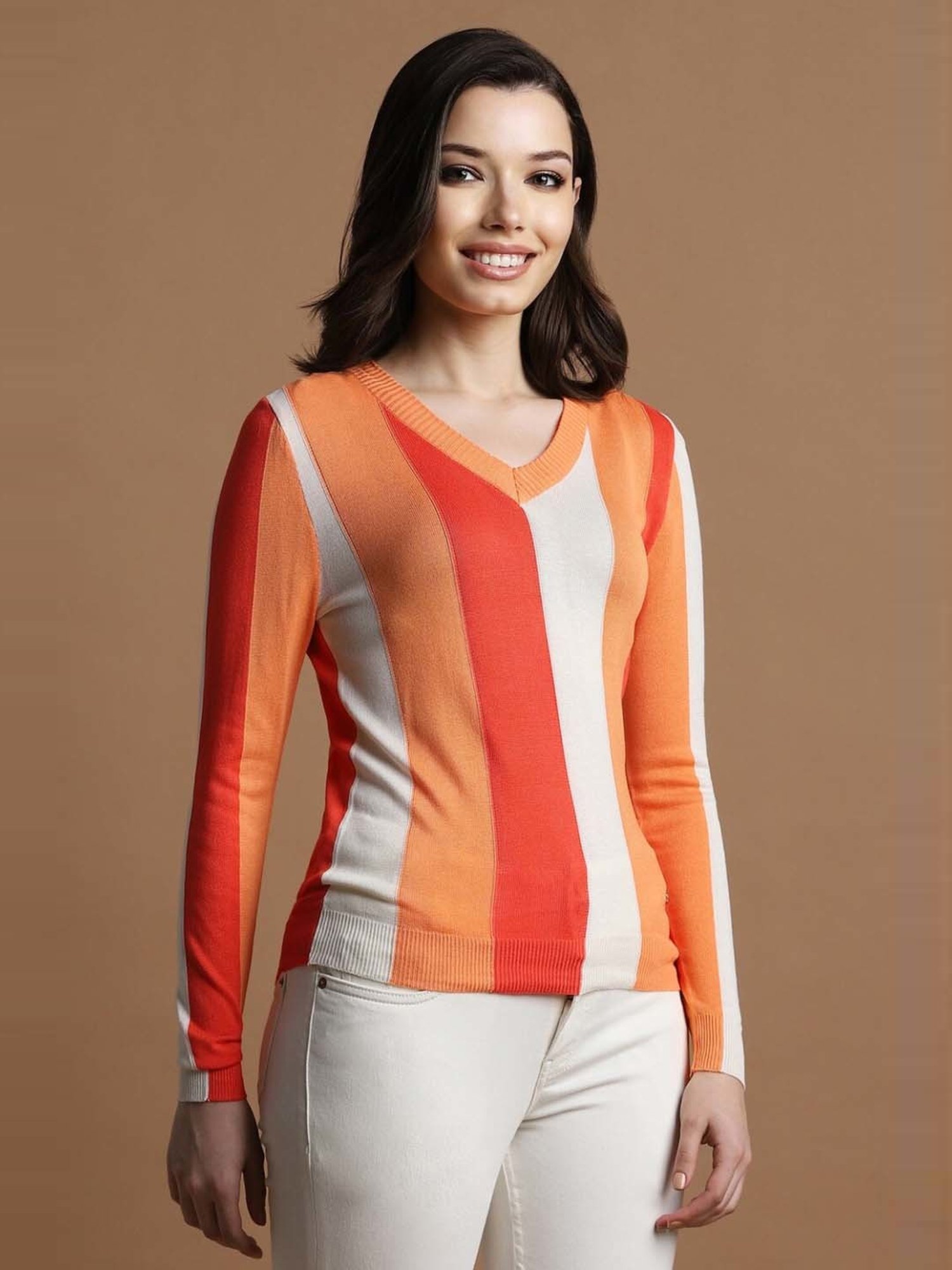 Allen Solly Orange Color-Block Top