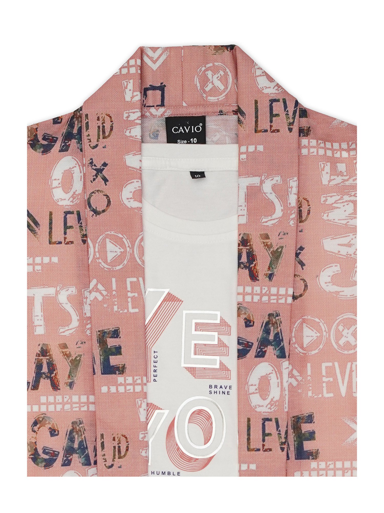 Cavio Kids Rust & White Printed Full Sleeves Shrug with T-Shirt