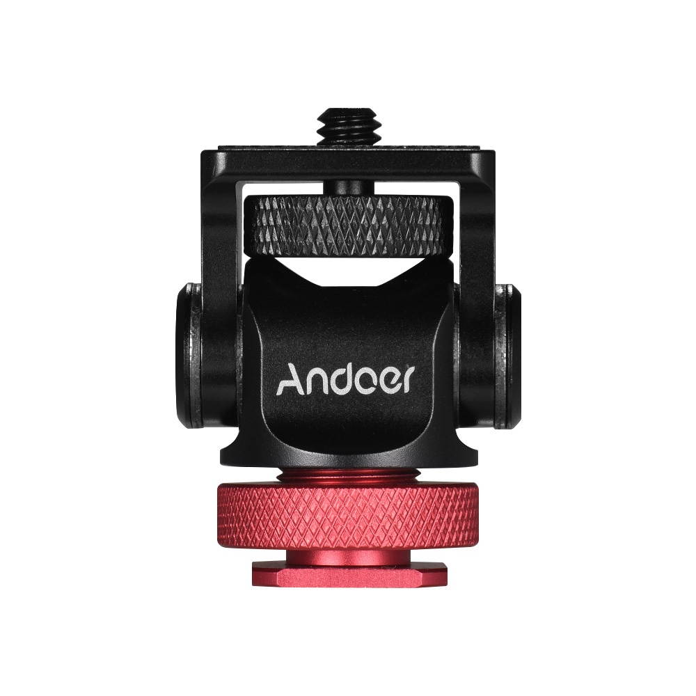 Andoer 180&deg; Rotary Mini Ball Head Ballhead Hot Flash Shoe Mount Adapter 1/4 Inch Screw with Wrench for DSLR Camera Microphone LED Video Light Monitor Tripod Monopod