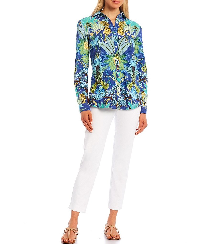 J.McLaughlin Lois Cotton Floral Long Sleeve Shirt Collar Blouse