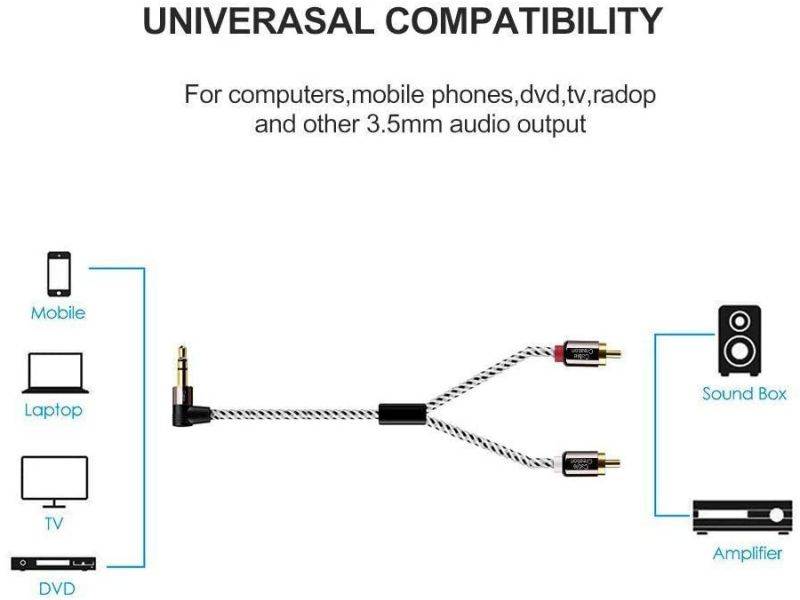 3.5mm to RCA Cable 10FT, CableCreation Angle 3.5mm Male to 2RCA Male Auxiliary Stereo Audio Y Splitter Gold-Plated for Smartphones, MP3, Tablets, Speakers, Home Theater, HDTV, 3M