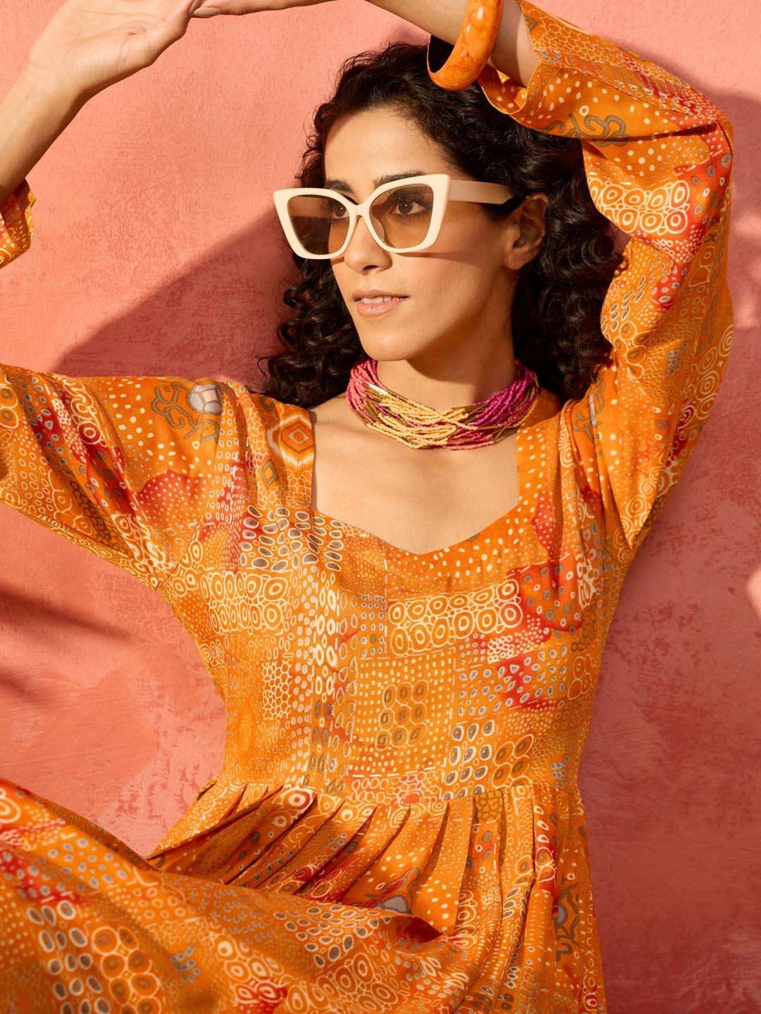 Inweave Orange Printed Maxi Dress