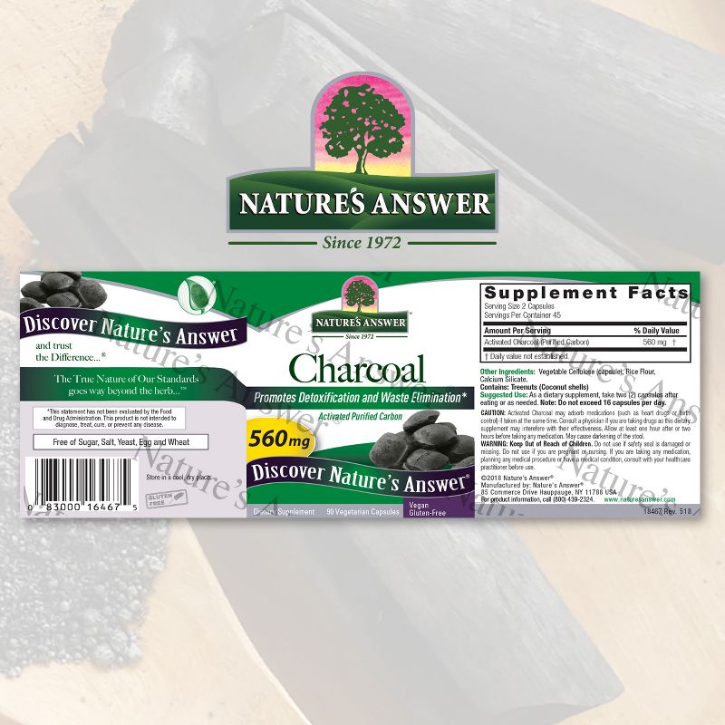 Nature's Answer Activated Charcoal Natural Origin Vegetarian Capsules 90 ea