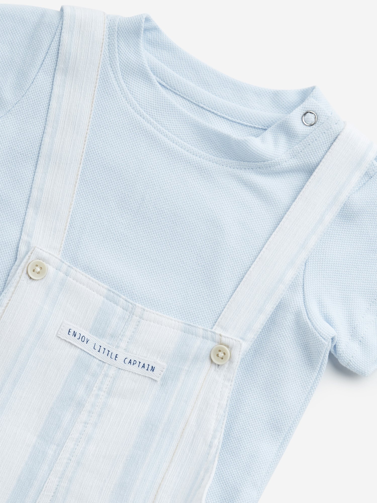 HOP Baby by Westside Light Blue Striped Cotton Dungaree & T-Shirt Set