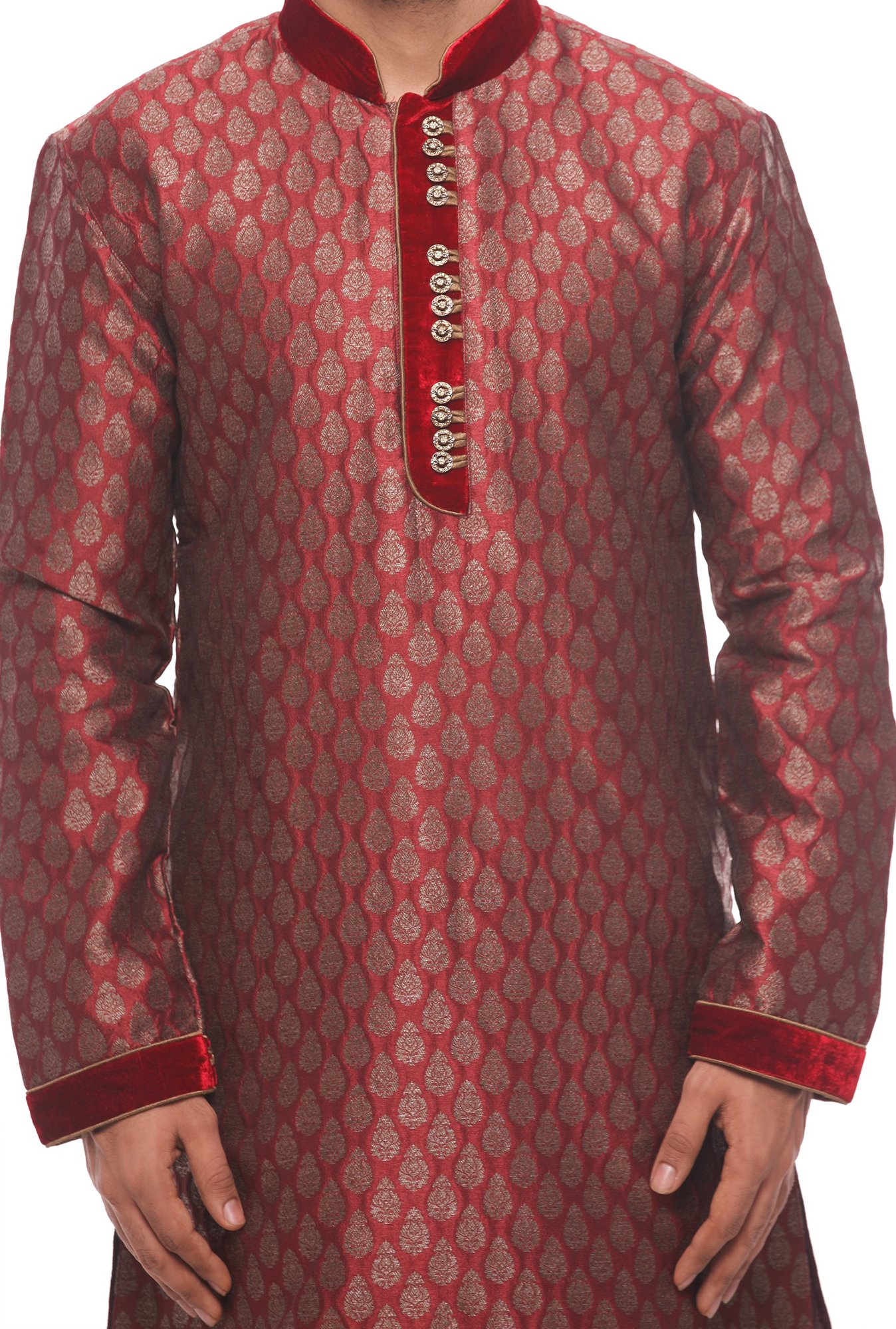 Manyavar Maroon Self Design Kurta & Churidar Set