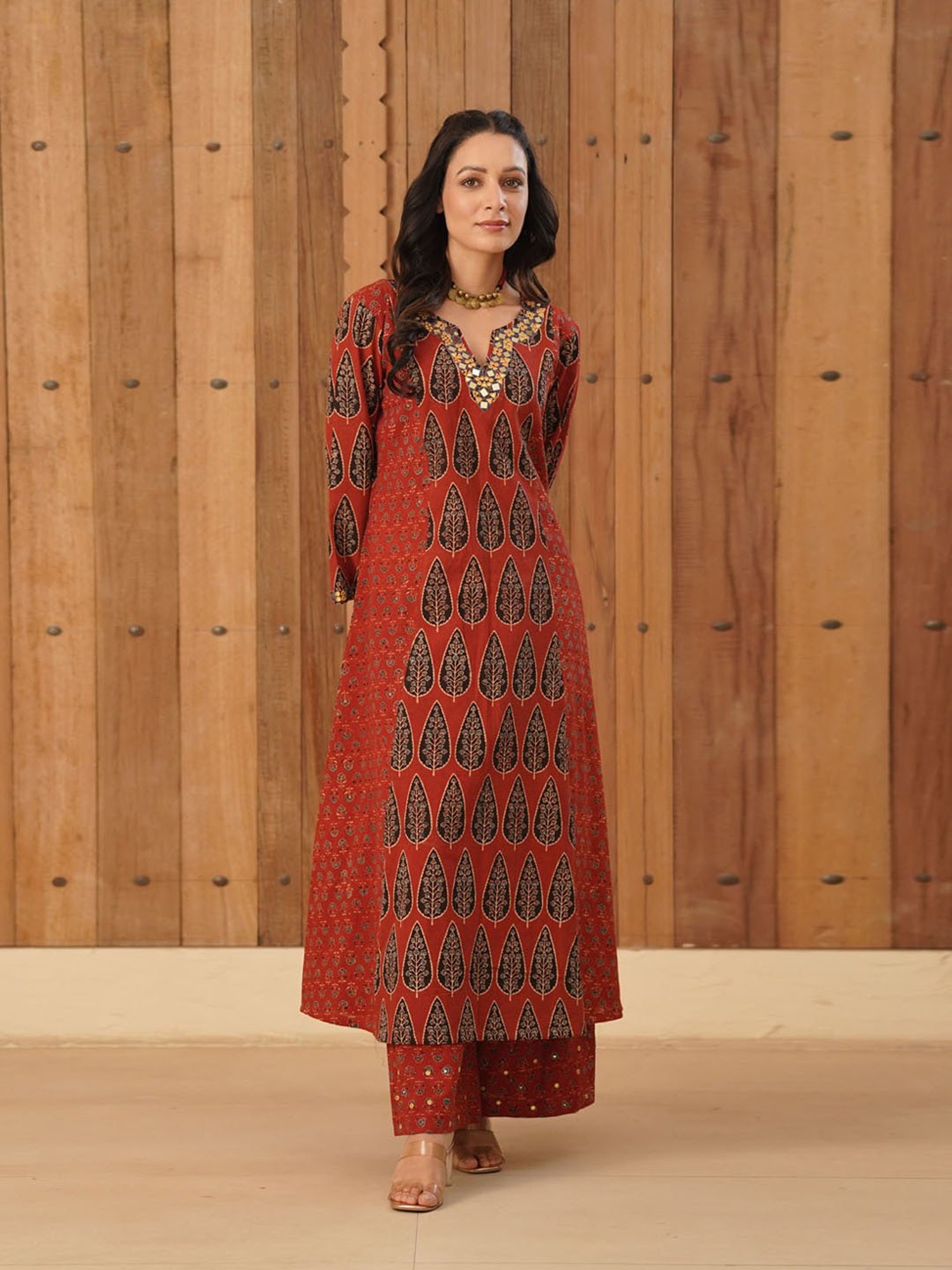 Love Chic Ajrakh Cotton Palazzo with hand embroidery