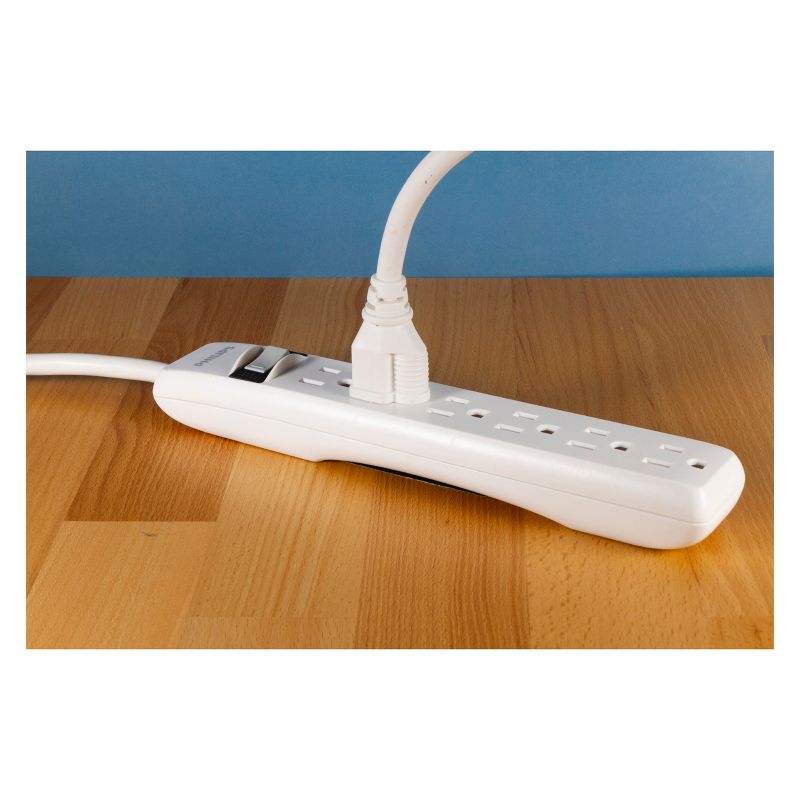 Philips 6-Outlet Surge Protector with 2ft Extension Cord, White