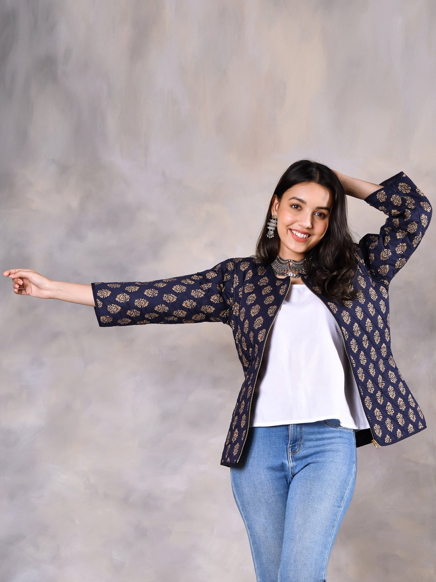 Rustorange Blue Printed Jacket