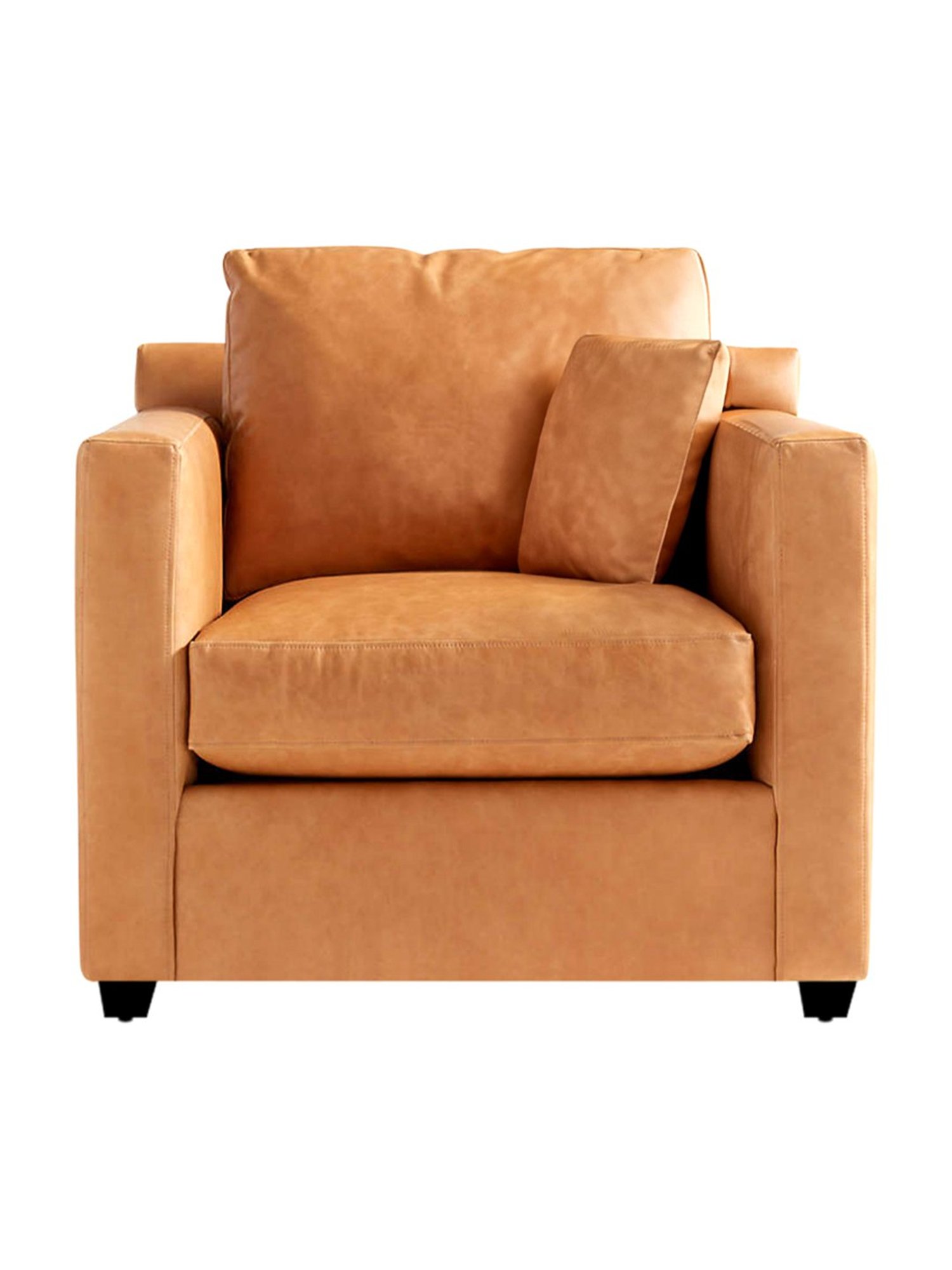 Trevi Olive Orange Leather & Neem Wood 1 Seater Sofa